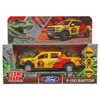 Машина металл FORD F150 RAPTOR ДИНОЗАВРЫ 12 см, двер, баг, ин, желтый, кор. Технопарк F150RAP-12DIN-YE