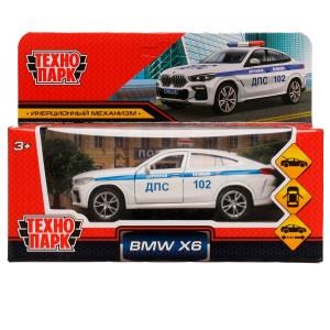 Машина металл BMW X6 ПОЛИЦИЯ длина 12 см, двери, багаж, инерц, белый, кор. Технопарк X6-12POL-WH