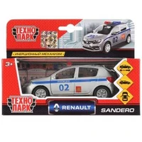 Машина металл RENAULT sandero ПОЛИЦИЯ, 12 см, двери, багаж., инерц., кор. Технопарк SB-17-61-RS(P)-WB