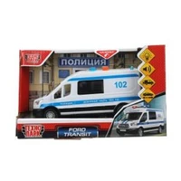 Машина пластик свет-звук FORD TRANSIT ПОЛИЦИЯ 16 см, двери, 3 кнопки, кор. Технопарк TRANSITVAN-16PLPOL-WH (72)