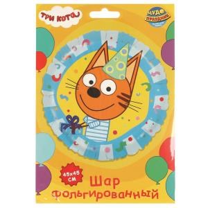 Фольгированный шар -круг Три Кота Коржик ЧУДО ПРАЗДНИК в кор.100*5шт FBC-107514-3C