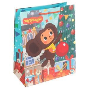 Пакет подарочный МАТОВЫЙ СОЮЗМУЛЬТФИЛЬМ l,Чебурашка новогодний,140 гр/м2 ЧУДО ПРАЗДНИК PL-130557-CH