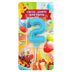 Свечи для торта цифра 2 голубая, блистер, с днем рождения ЧУДО ПРАЗДНИК в кор.8*16шт CC-129094-HB