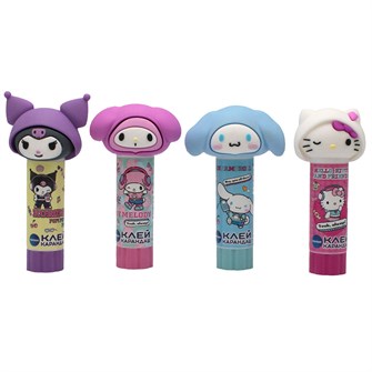76581 Клей-карандаш с топпером Kuromi and friends ПВП 9 г, микс 4 героя, дисплей-бокс 76581
