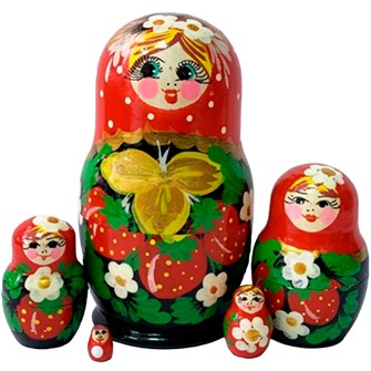 Деревянная Матрешка 5 в 1 малая Ягодки, Эскиз 08, Земляничка М05110208 478-048