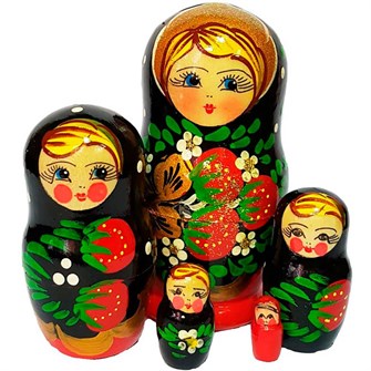 Деревянная Матрешка 5 в 1 малая Ягодки, Эскиз 11, Клубничка М05110211 478-049