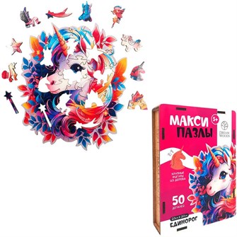 Деревянный Пазл фигурный макси Единорог B-001 478-773