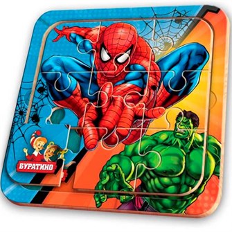 Деревянный Пазл spiderman 10*10 см терм. пакет Буратино SPM-02 478-137