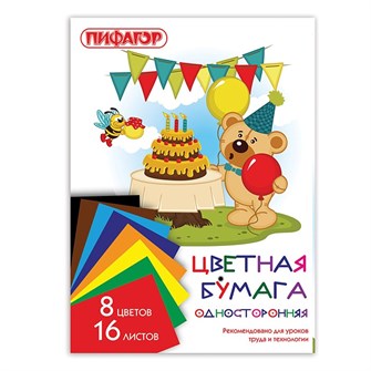 Бумага цветная 16 л. 8 цв. А4 Мишка сладкоежка 129564 Пифагор 910-400