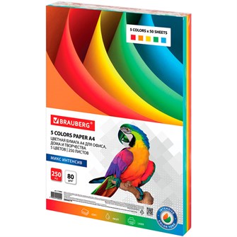 Бумага цветная 50 л. А4 (5цв.х50л) для офисной техники, 112464 Brauberg 910-144