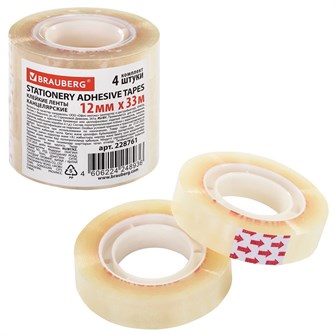 Клейкие ленты 12мм х 33м BRAUBERG, 4шт., прозрачные 228761 991-515
