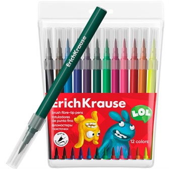 Фломастеры-кисточки 12 цв. Erichkrause Jolly Friends Washable 61834 889-667