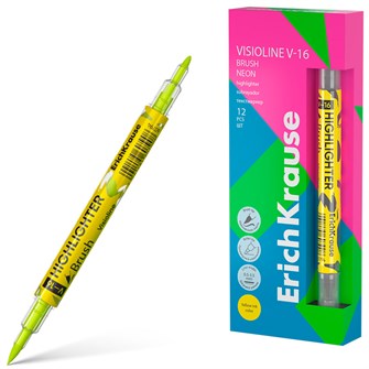 Двухсторонний текстмаркер желтый Visioline V-16 Brush Neon 60794 /Erich Krause/ 894-805