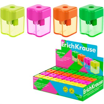 Точилка пластик Wave Mini, Neon с контейнером ассорти 60058 ErichKrause 898-307