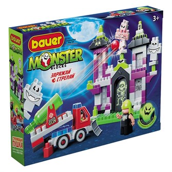 Конструктор Bauer 823 Monster blocks Набор средний дом с привидениями, машиной-пушкой и 2-мя охотниками 525-123