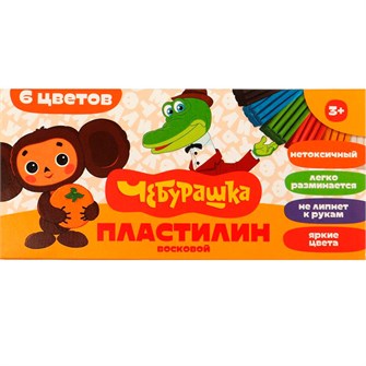 Набор для творчества Пластилин восковой Чебурашка 6 цв 90г MultiArt MCLV-102053-6-CH 988-881