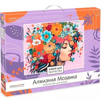 Набор для творчества Алмазная мозаика на подрамнике 30*40 частичная выкладка Девушка в цветах 08690 993-622