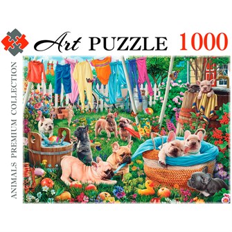 Пазл 1000 Французские бульдоги в саду Ф1000-0466 933-501