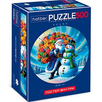 Пазл 500 эл. Дед Мороз и снеговик Compact Box + Постер для сборки 089524 Hatber 935-285
