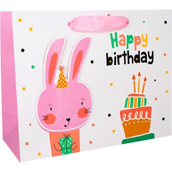 Пакет 24,5х9,5х19,5см Happy birthday Заяц с подарком 141V-850 562-886