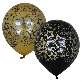 Шар 12" 30 см BLACK&amp;GOLD 5 ст. рис Голливуд  6055462 25 шт /цена за упак/ 362-521