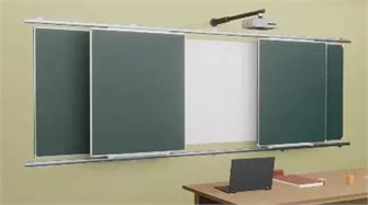 Рельсовая раздвижная система с 4-мя меловыми/маркерными досками, интерактивной доской и проектором Skilo 2974