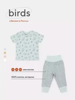Футболка со штанишками Mowbaby Birds blue арт. 2-82 4670078640536