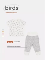 Футболка со штанишками Mowbaby Birds milk арт. 2-82 4670078640567
