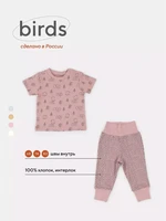 Футболка со штанишками Mowbaby Birds rose арт. 2-82 4670078640598