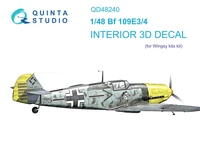 QD48240  декали   3D Декаль интерьера кабины Bf 109E-3:4 (Wingsy kits)  (1:48) 2000002158295