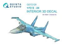 QD72128  декали  3D Декаль интерьера кабины ОКБ С-34 (Звезда/italeri)  (1:72) 2000002158660
