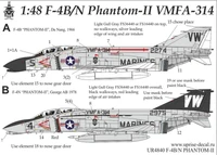 UR4840  декали  F-4B/N Phantom-II VMFA-314 FFA(removable film)  (1:48) 2000002148456