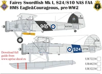 UR72238  декали  Fairey Swordfish Mk I, 824/810 NAS FAA HMS Eagle&amp;Courageous, pre-WW2  (1:72) 2000002141754