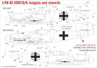 URS4825L  декали  Bf.109F/G/K insignia &amp; stencils  (1:48) 2000002150374