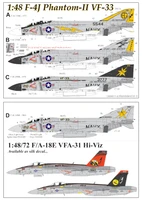 URS485  декали  F-4J Phantom-II VF-33, no stencils&amp; insignia  (1:48) 2000002194491