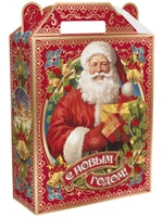 Новогодний подарок Дед с подарками (картон) 900г 002у