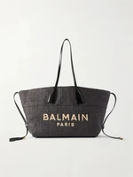 Сумка-тоут из рафии с отделкой из кожи Track BALMAIN, черный 47338695