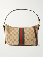 Сумка на плечо Lunetta из кожаной отделки и жаккардового холста GUCCI, бежевый 47351438