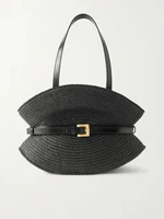 Сумка-мессенджер Shuffle Medium из рафии с отделкой из кожи и пряжкой BALMAIN, черный 47357879
