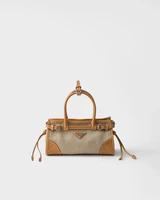 Маленькая льняная и кожаная сумка Prada Bonnie, бежевый 47343327