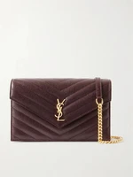 Мини-кошелек с цепочкой Cassandre Envelope из стеганой кожи SAINT LAURENT, бордовый 47345415