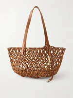 Плетеная сумка-тоут из дерева Panier с кожаной отделкой SAINT LAURENT, оранжевый 47339267