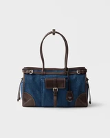 Большая джинсовая и кожаная сумка Prada Bonnie, синий 47343332