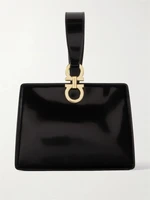 Миниатюрная сумка-клатч из блестящей кожи с украшениями Ferragamo, черный 47346019