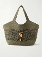 Icare макси плетеная сумка-тоут из рафии с кожаной отделкой SAINT LAURENT, бирюзовый 47339603