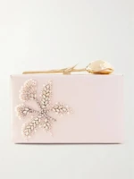 Клатч Bloom из атласа, украшенный кристаллами ERDEM, розовый 47323810