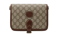 Унисекс сумка через плечо Gucci с фирменным принтом и кожаной окантовкой, бежевая 4547069