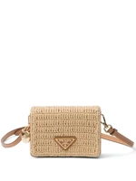Prada картхолдер из рафии с логотипом, нейтральный цвет 15676961