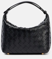 Уменьшенная кожаная сумка через плечо Wallace Mini Intrecciato Bottega Veneta, Black-Gold 25638590