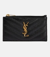 Кожаный кошелек на молнии с монограммой Saint Laurent, черный 2108800